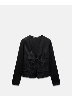 Zara Black Lace-Edge Tie Cardigan